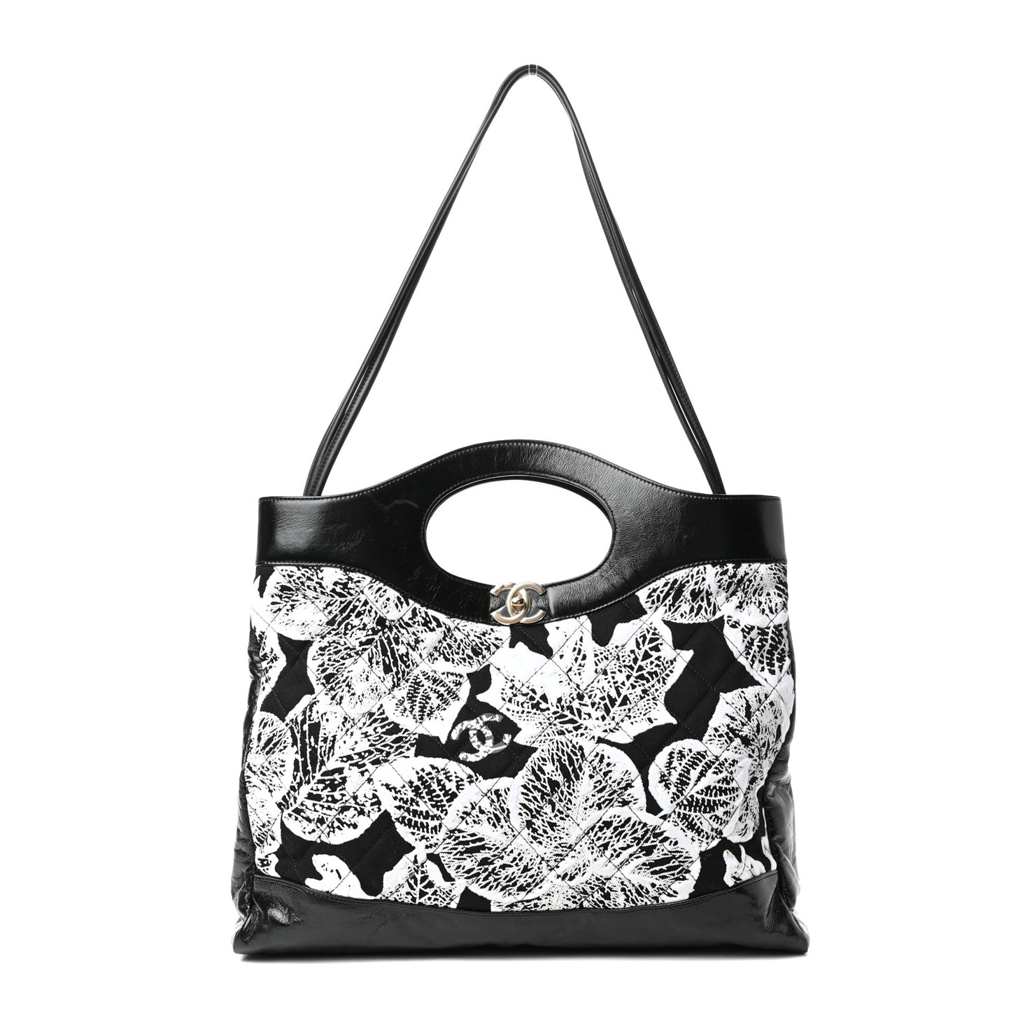 Patent Calfskin Canvas Printed Medium 31 Shopping Bag Black