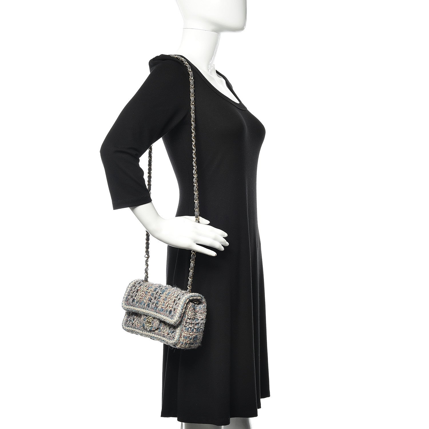 Chanel Tweed Quilted Mini Square Flap Bag Blue 2 of 11