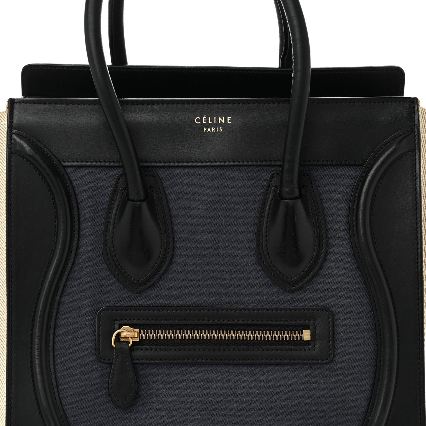 Canvas Smooth Calfskin Micro Tri-Color Luggage Navy Blue