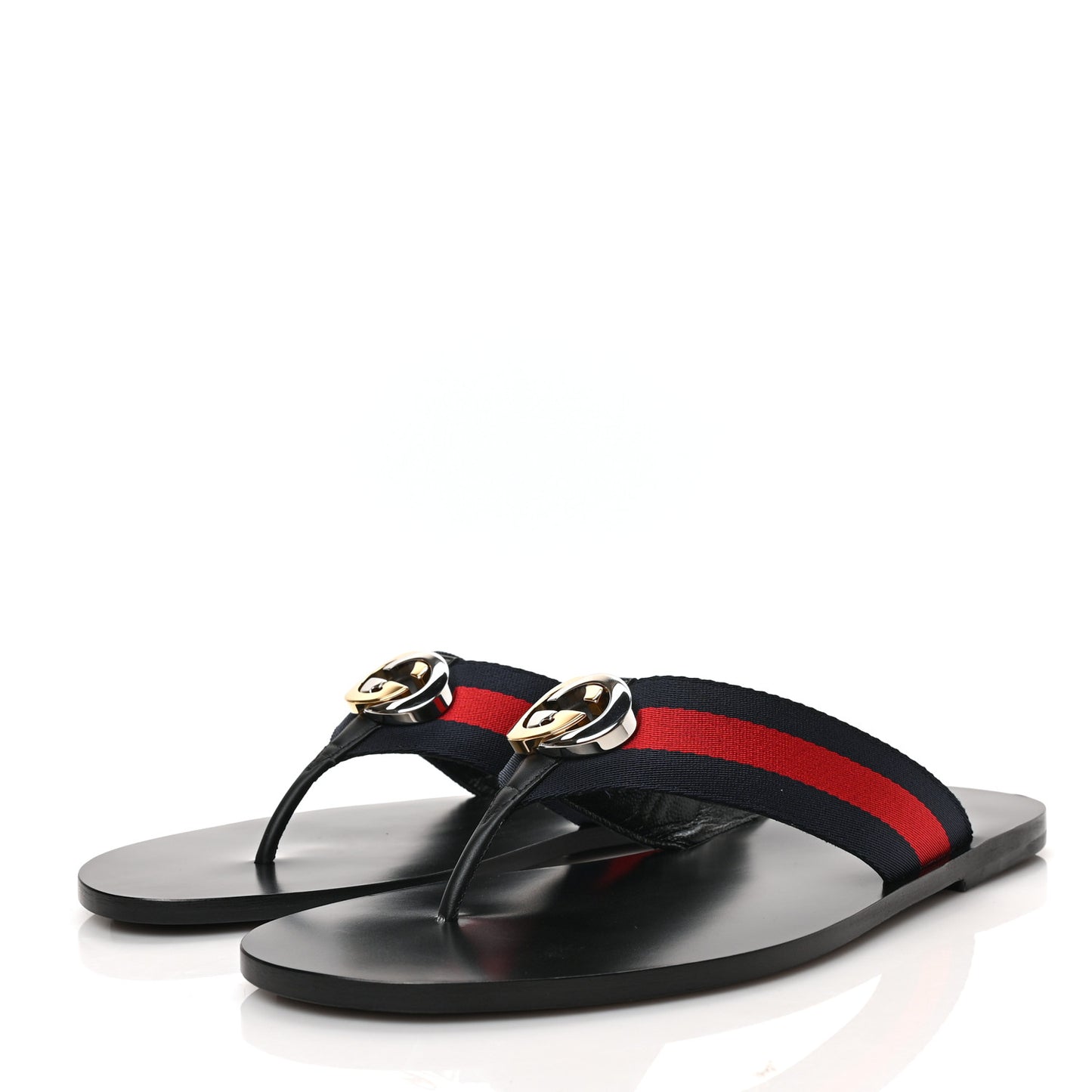 Nylon Calfskin Web Mens GG Thong Sandals 10.5 Blue Red Black