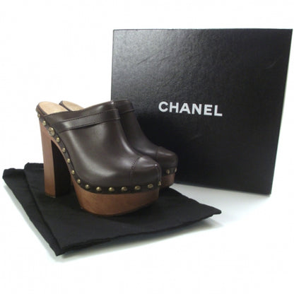 Chanel Leather Studded Clogs 38 Brown 4 of 8