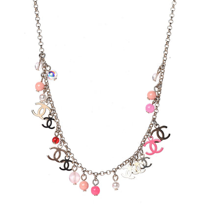 Chanel Beaded Resin CC Necklace Gold Pink 1 of 4