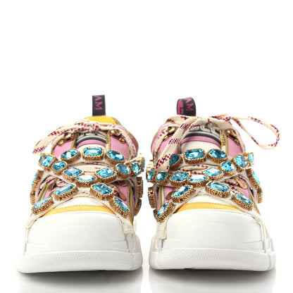Gucci X SEGA Nylon Calfskin Suede Removable Crystals Flashtrek Sneakers 38.5 Great White Crop Soft Pink 2 of 11