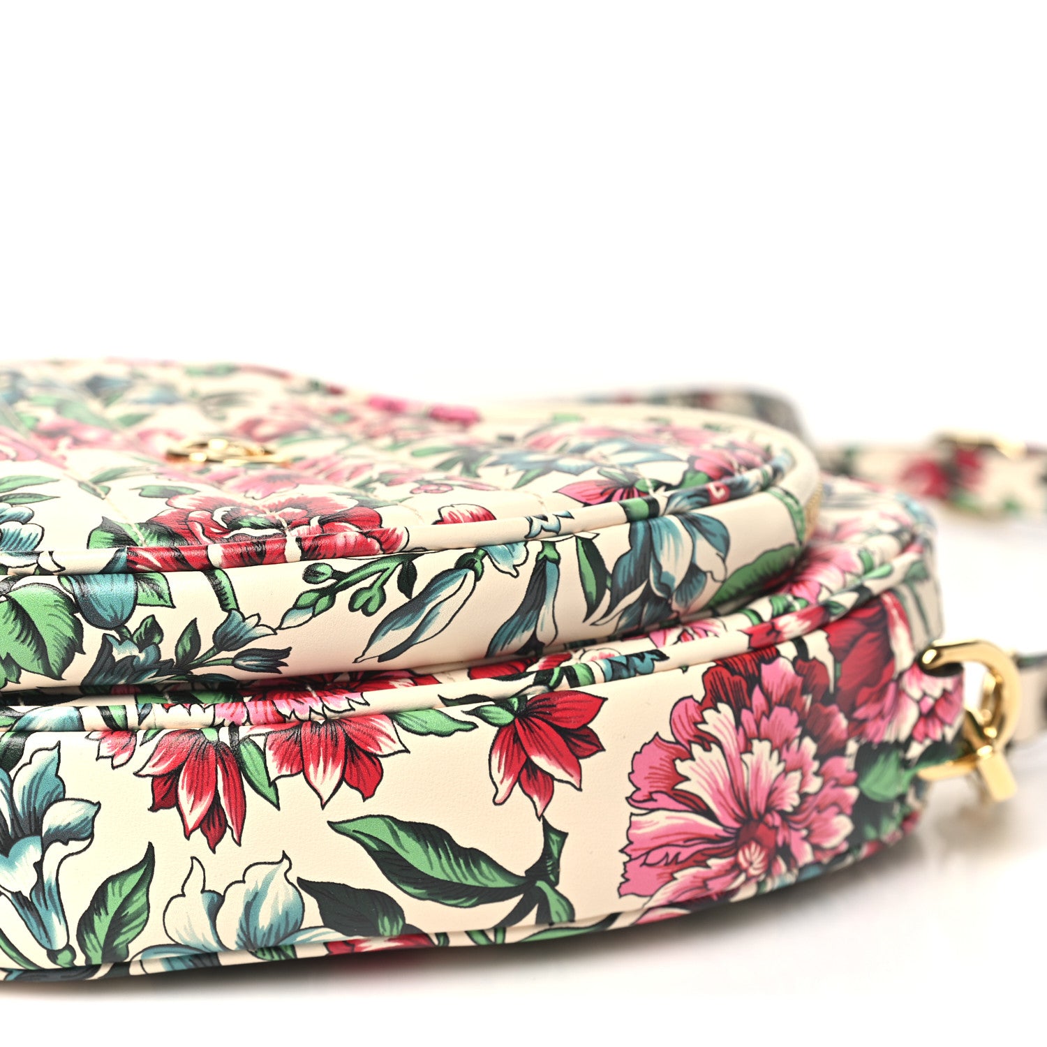 Gucci Calfskin Matelasse Diagonal Brit Roses Print Mini Interlocking G Heart Shoulder Bag White Multicolor 9 of 9