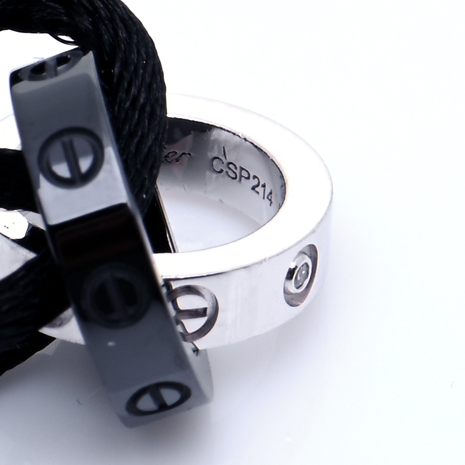 Cartier 18K White Gold Ceramic 4 Diamond LOVE Cord Bracelet Black 5 of 9