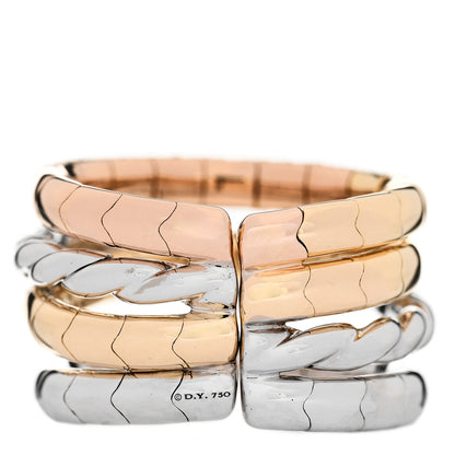 David Yurman 18K Yellow White Rose Gold Diamond Pave Flex Four-Row Ring 58 8.25 3 of 5