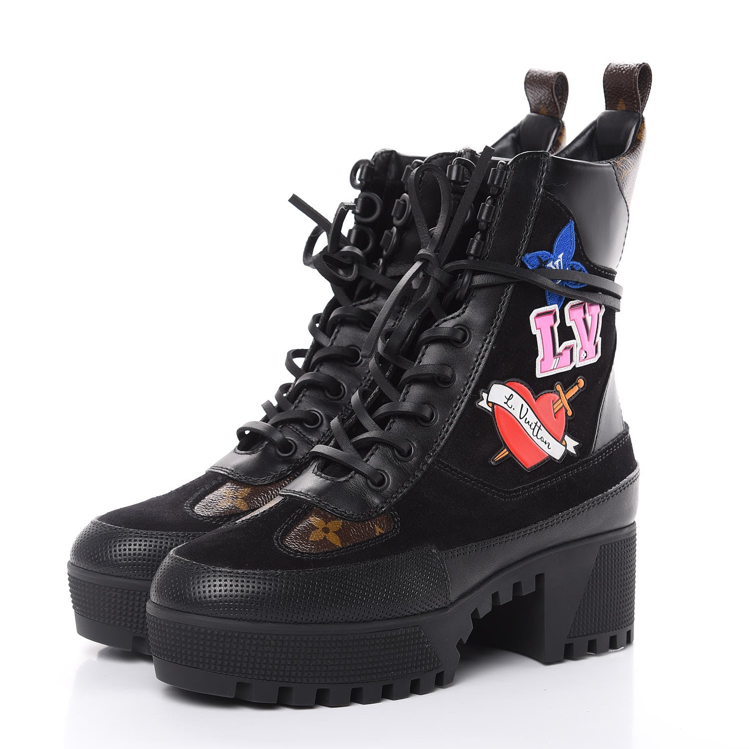 Louis Vuitton Suede Calfskin Monogram LV Black Heart Laureate Platform Desert Boots 35.5 Black 3 of 9