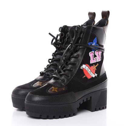 Louis Vuitton Suede Calfskin Monogram LV Black Heart Laureate Platform Desert Boots 35.5 Black 3 of 9