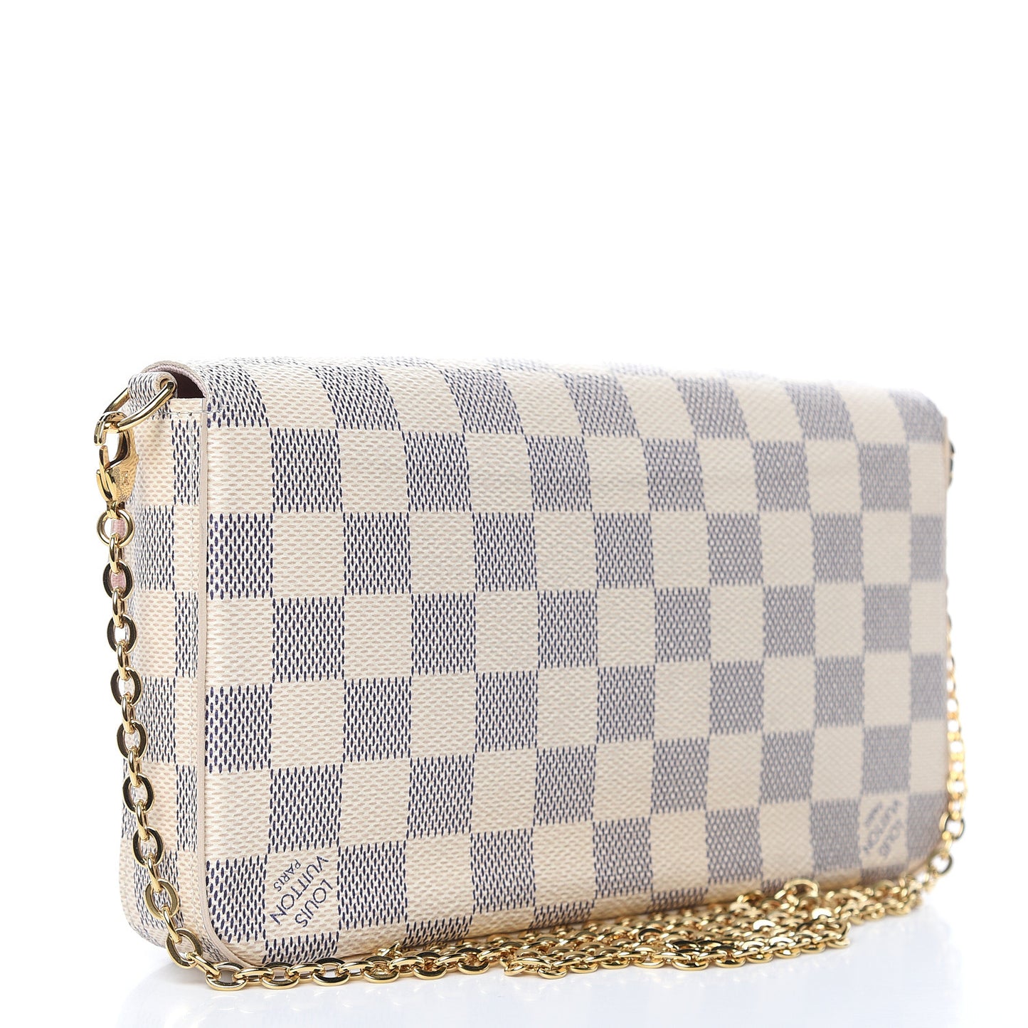 Damier Azur Pochette Felicie Chain Wallet Rose Ballerine