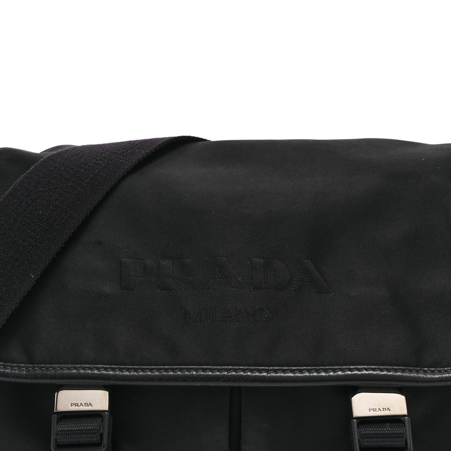 Prada Tessuto Nylon Saffiano Logo Messenger Bag Black 8 of 10