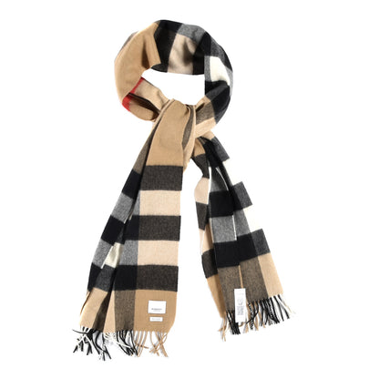 Burberry Cashmere Mega Check Fringe Scarf Camel 1 of 4