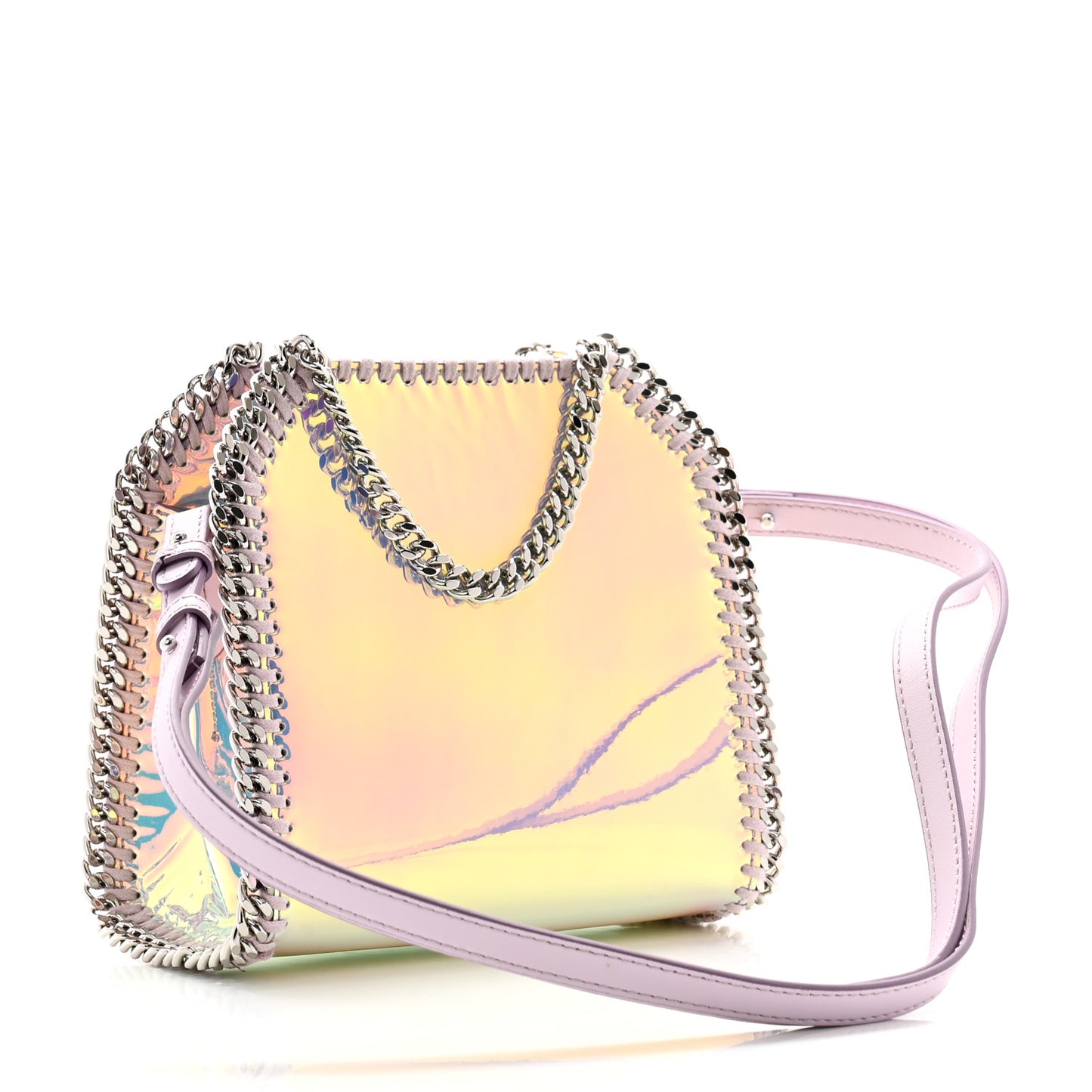 Holographic Faux Leather Mini Falabella Silver