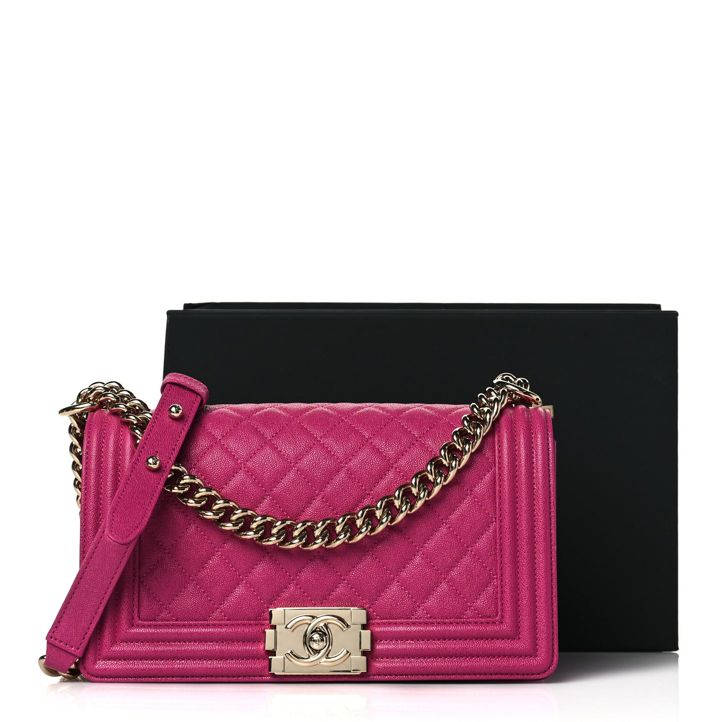 Caviar Quilted Medium Boy Flap Fuchsia