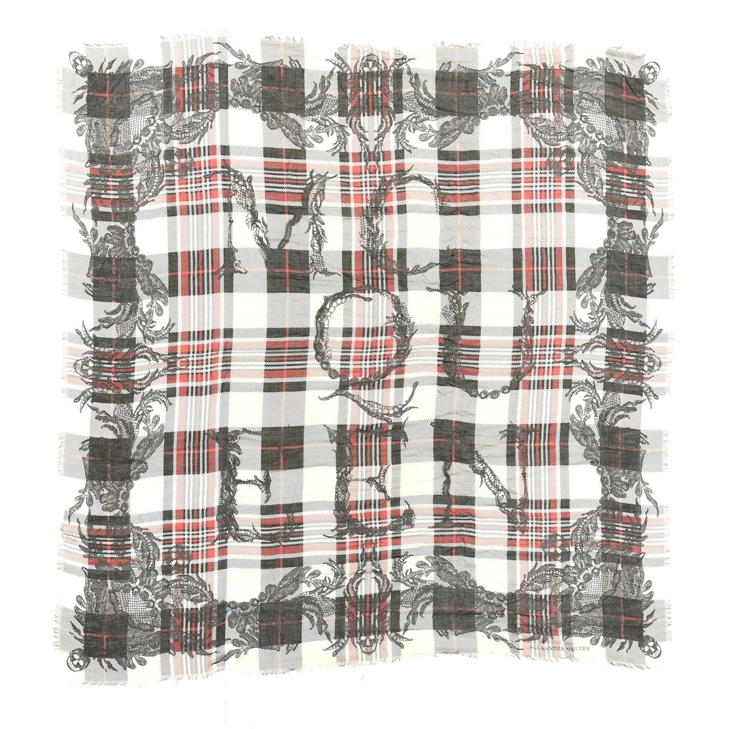 Plaid Stole Scarf Red White Black