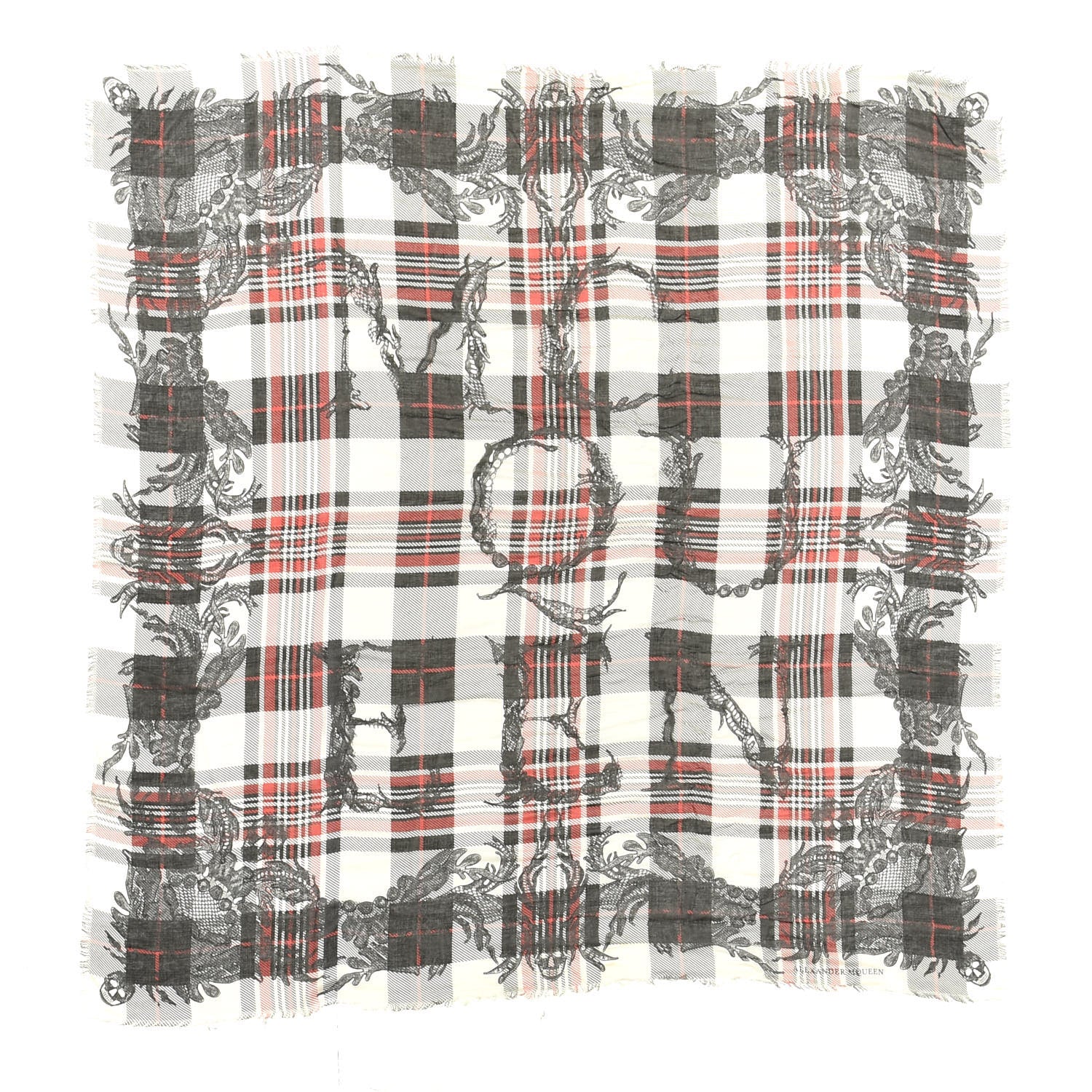 Alexander McQueen Plaid Stole Scarf Red White Black 1 of 3