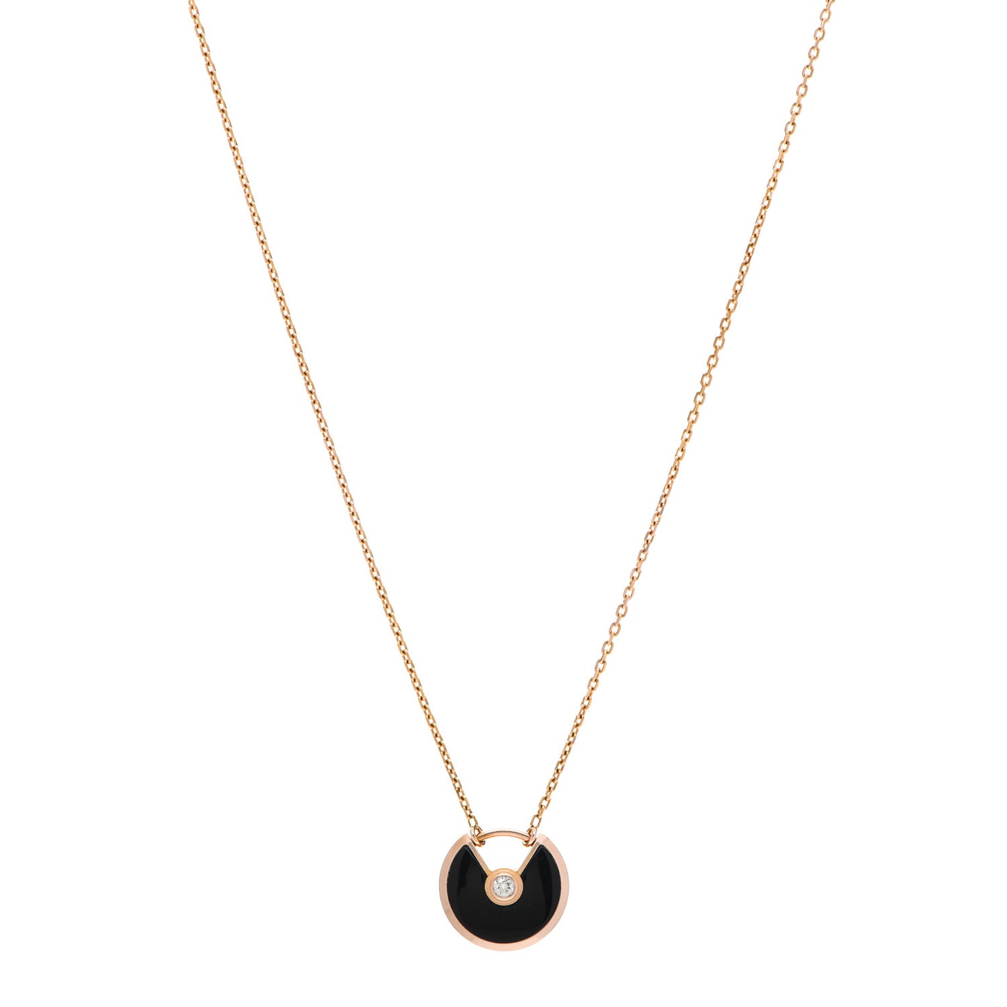 18K Pink Gold Diamond Black Onyx XS Amulette de Cartier Pendant Necklace