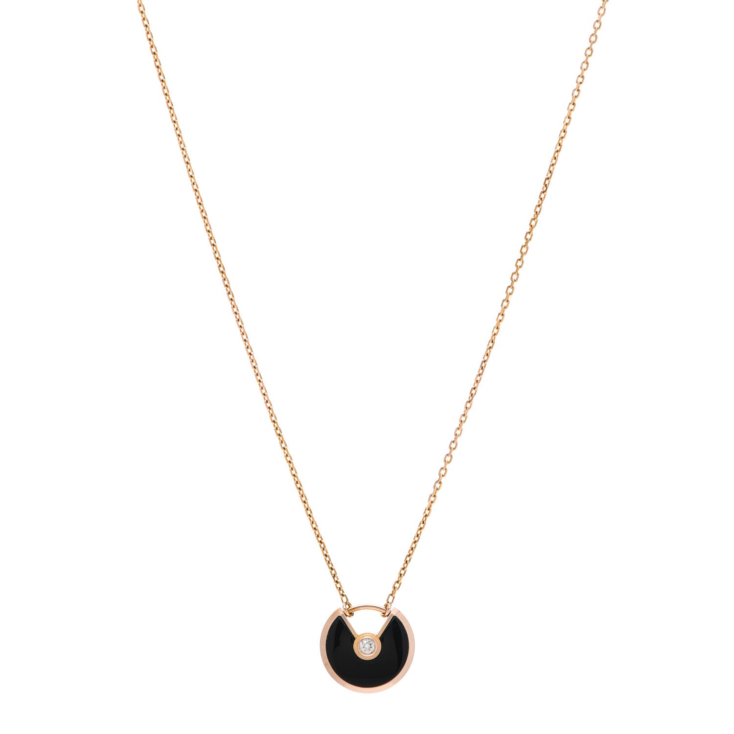Cartier 18K Pink Gold Diamond Black Onyx XS Amulette de Cartier Pendant Necklace 1 of 5
