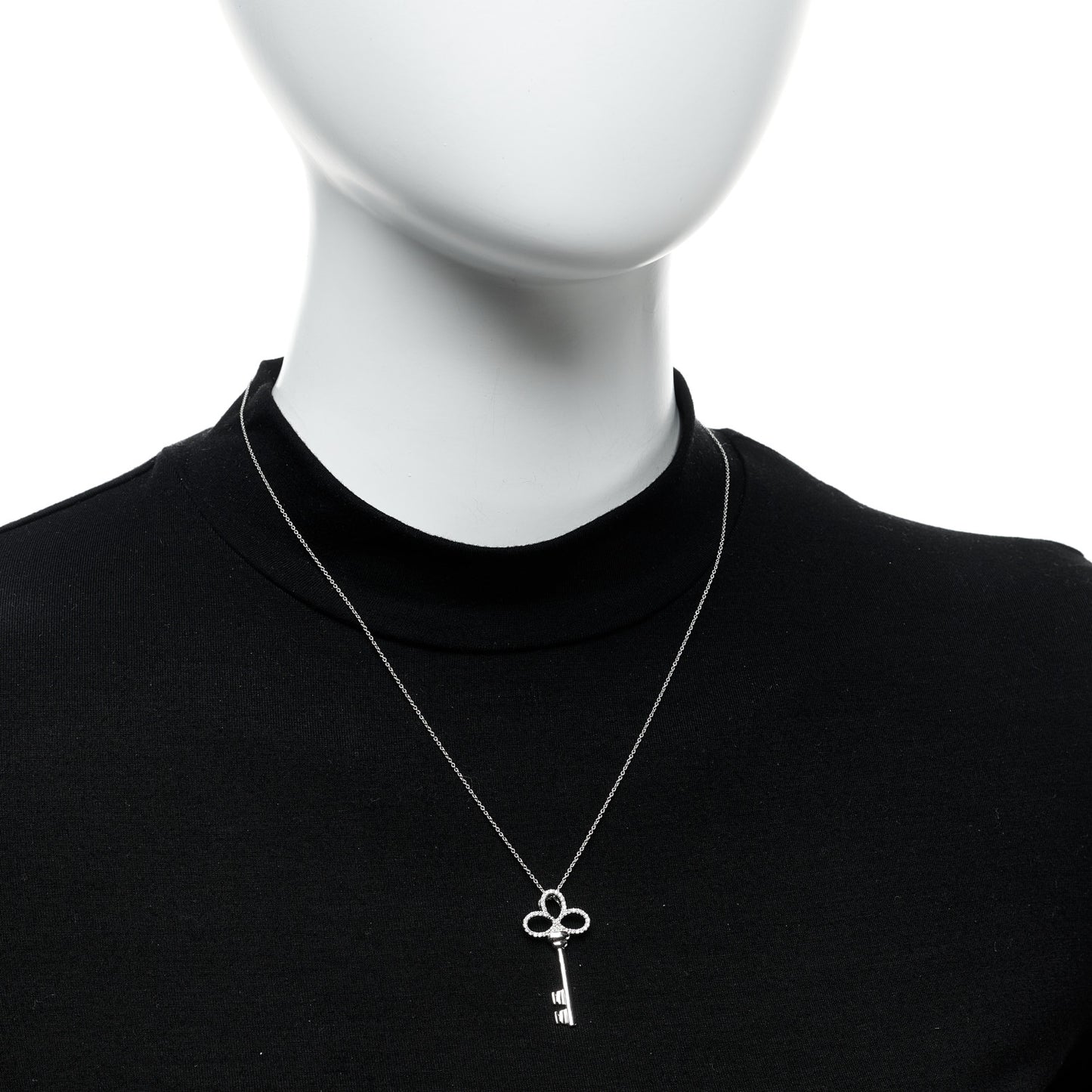 18K White Gold Diamond Tiny Treasures Key Pendant Necklace