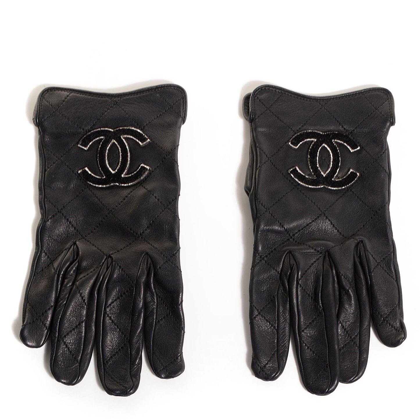 Lambskin Quilted CC Gloves Black Size 8