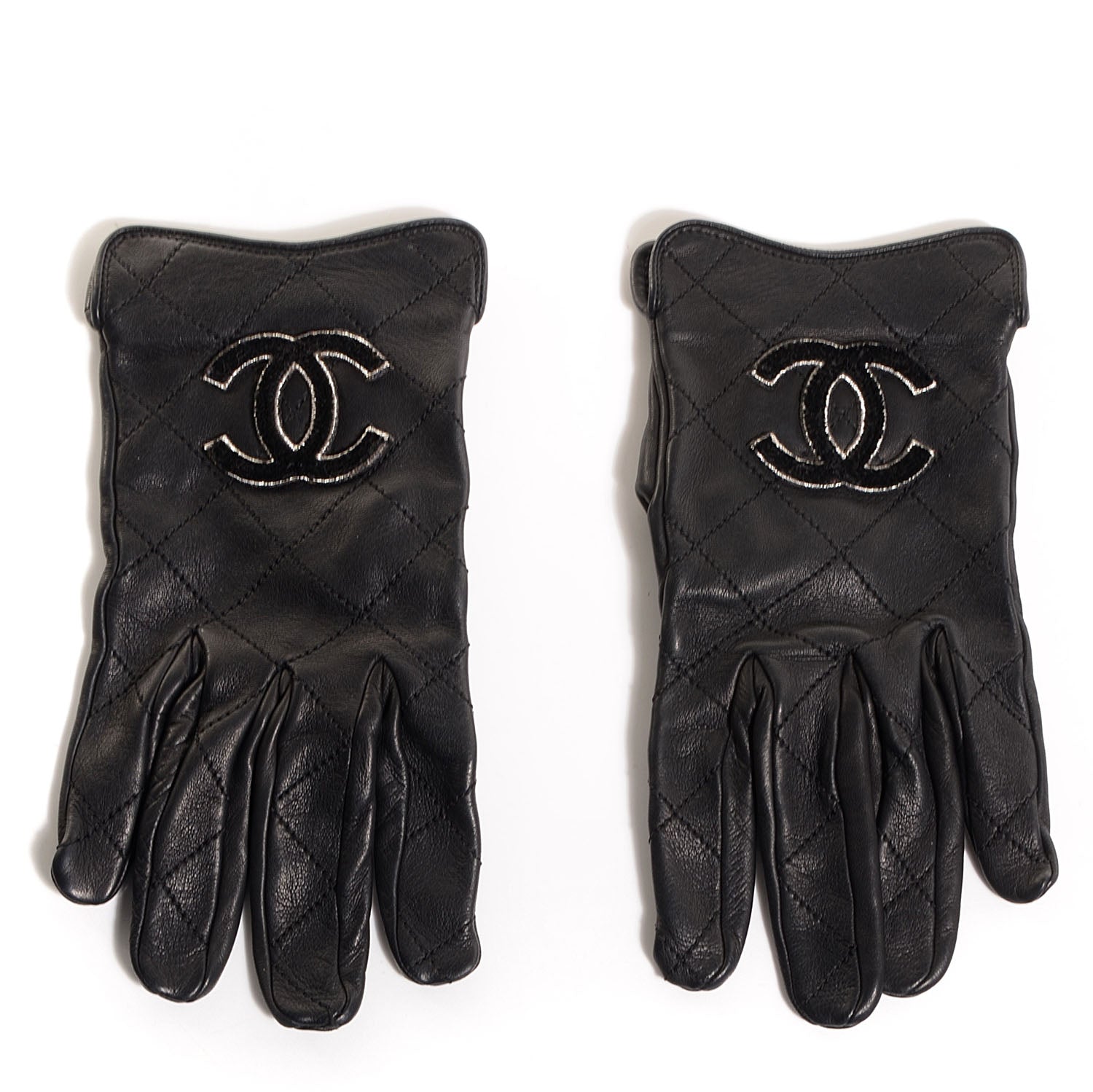 Chanel Lambskin Quilted CC Gloves Black Size 8 1 of 7