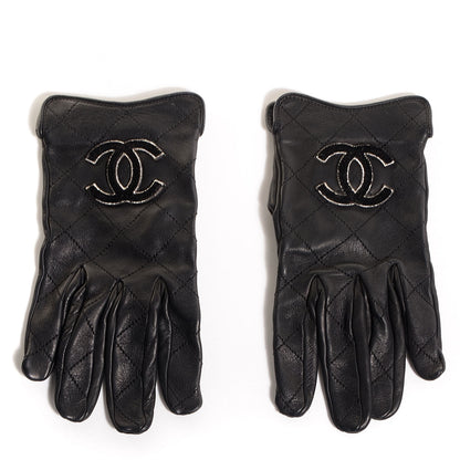 Chanel Lambskin Quilted CC Gloves Black Size 8 1 of 7