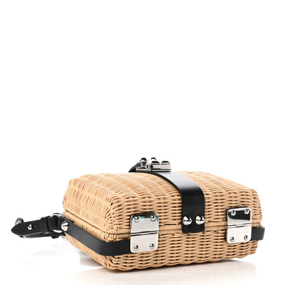 Prada Wicker Top Handle Shoulder Bag Naturale Black 3 of 4