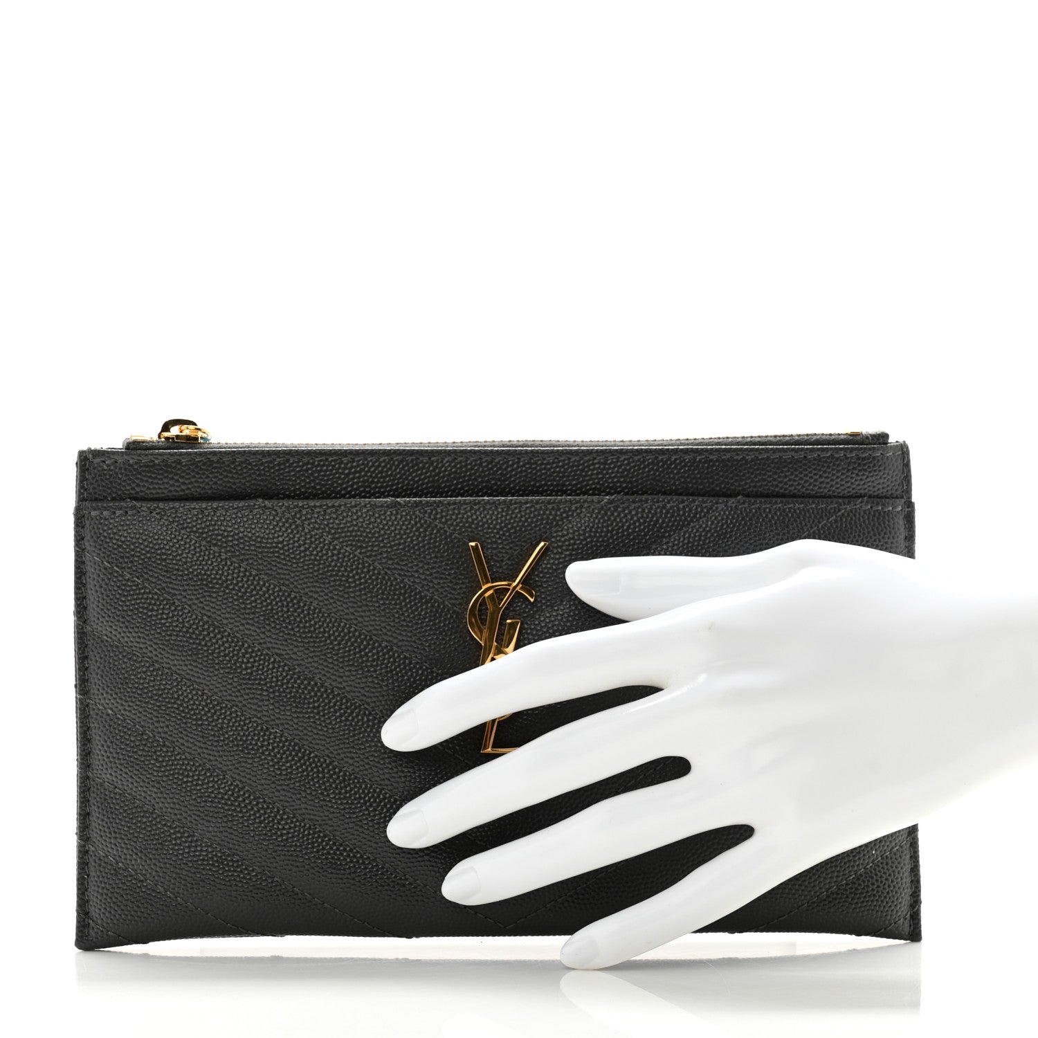 Saint Laurent Grain De Poudre Matelasse Chevron Monogram Bill Pouch Storm 2 of 7