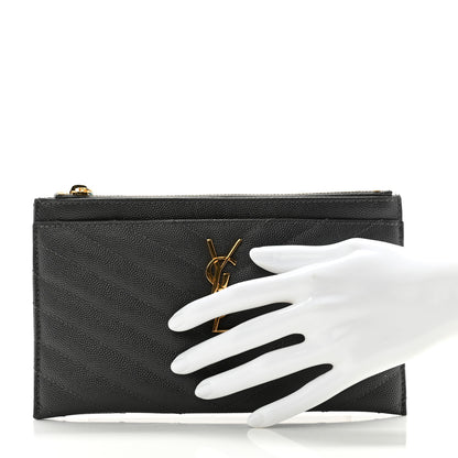 Saint Laurent Grain De Poudre Matelasse Chevron Monogram Bill Pouch Storm 2 of 7