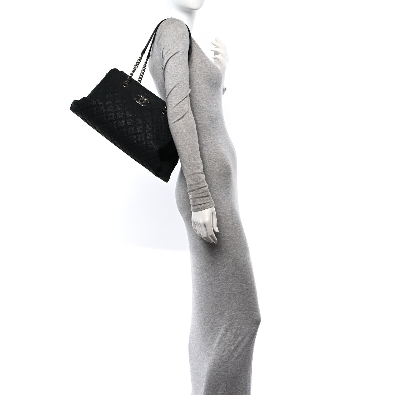 Chanel Iridescent Caviar Quilted Lady Pearly Tote Black 2 of 10