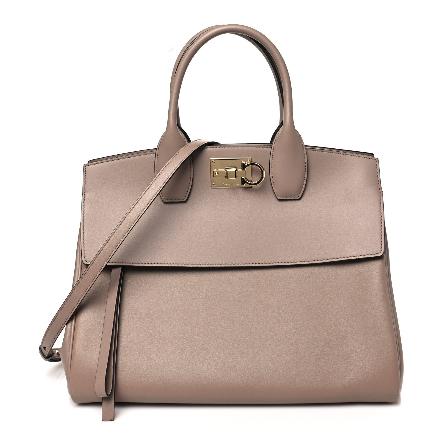 Salvatore Ferragamo Calfskin Large Studio Bag Fango 1 of 10