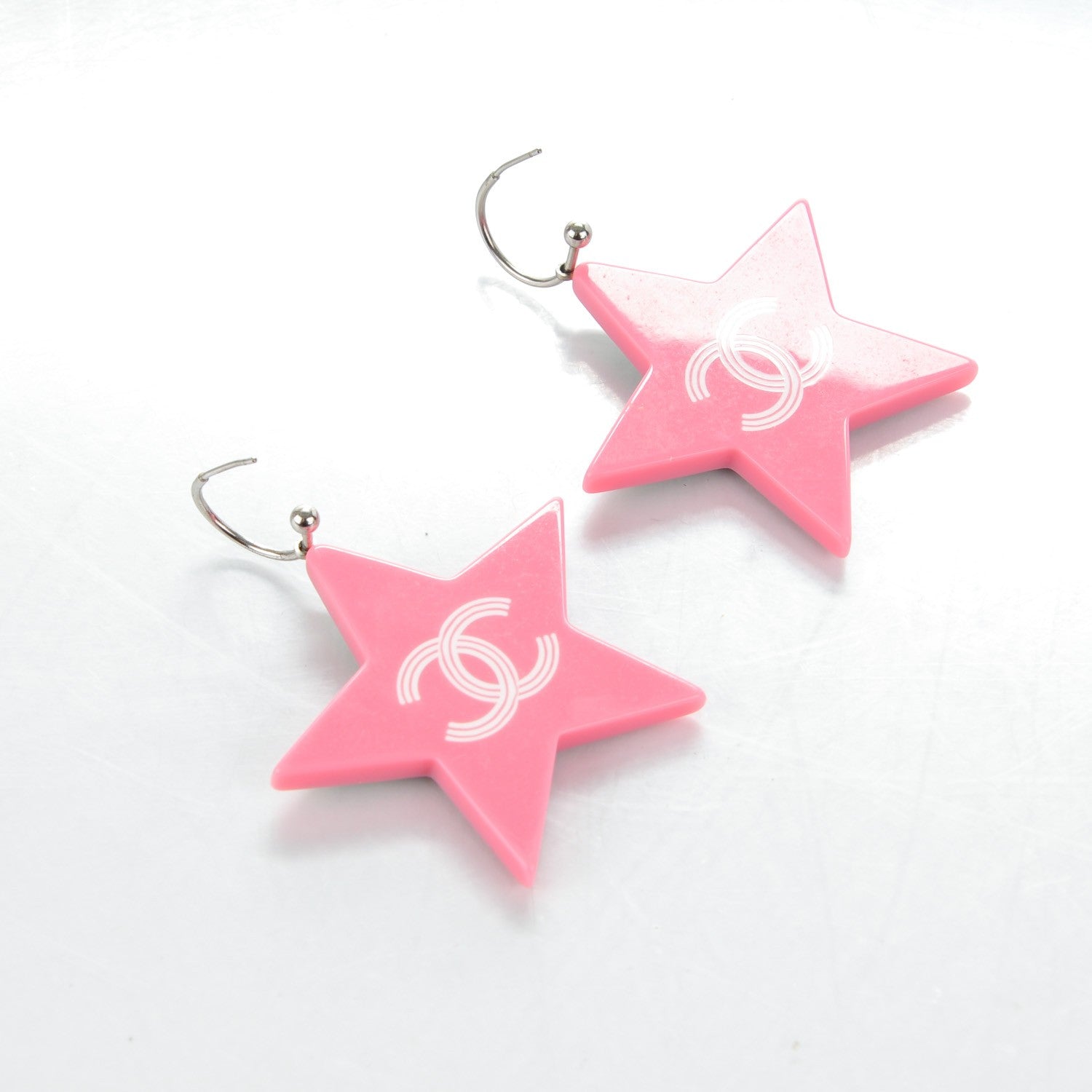 Chanel Resin CC Star Drop Earrings Pink Green 3 of 3