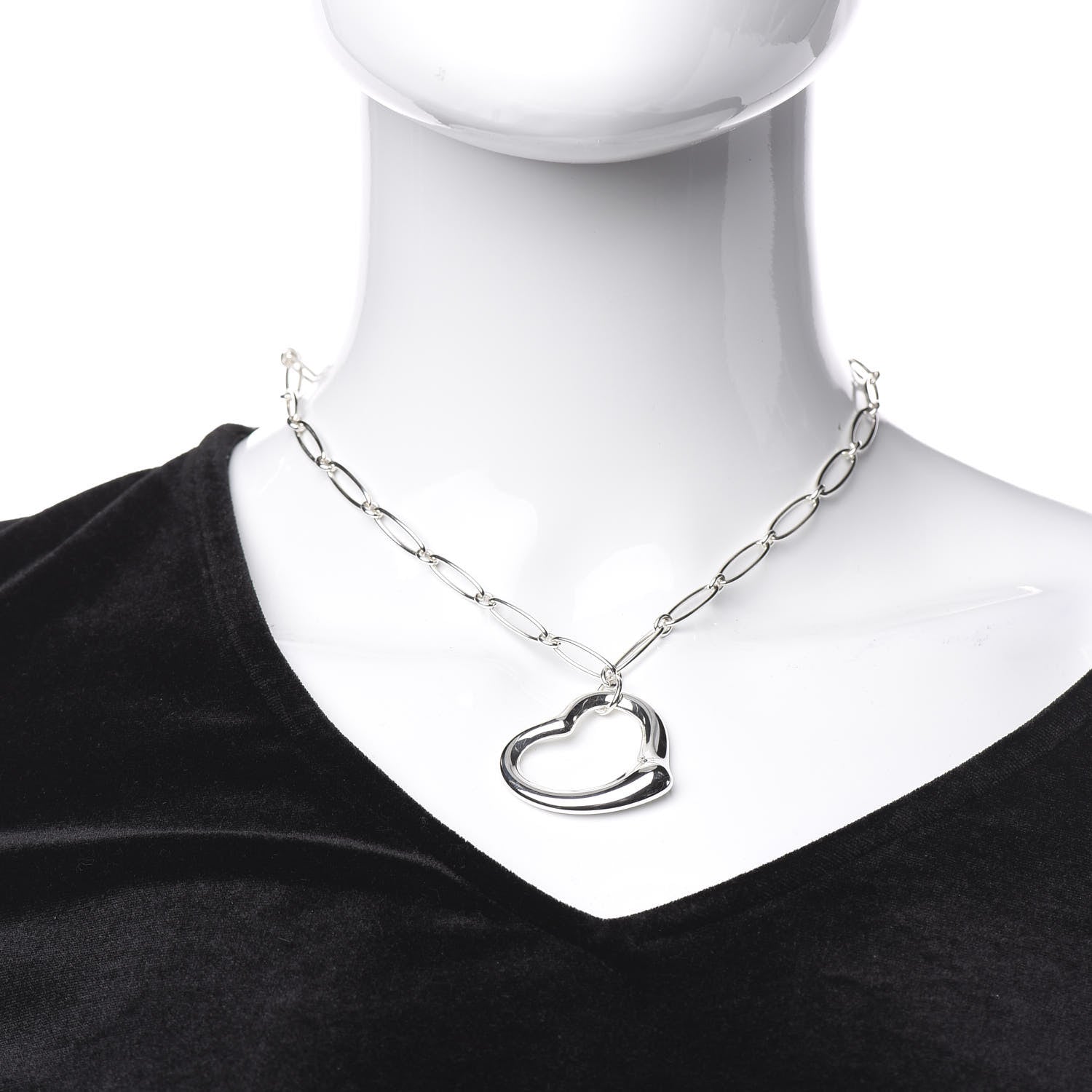 Tiffany Sterling Silver 35mm Elsa Peretti Open Heart Link Pendant Necklace 1 of 5
