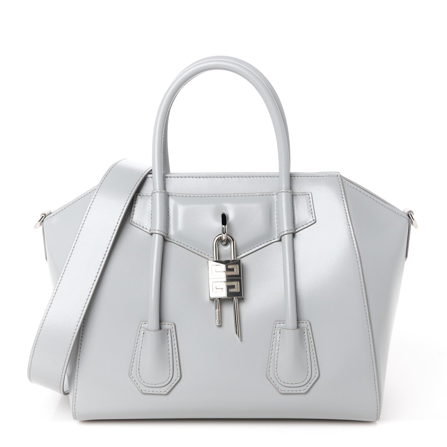 Box Calfskin Small Lock Antigona Shoulder Bag Light Grey