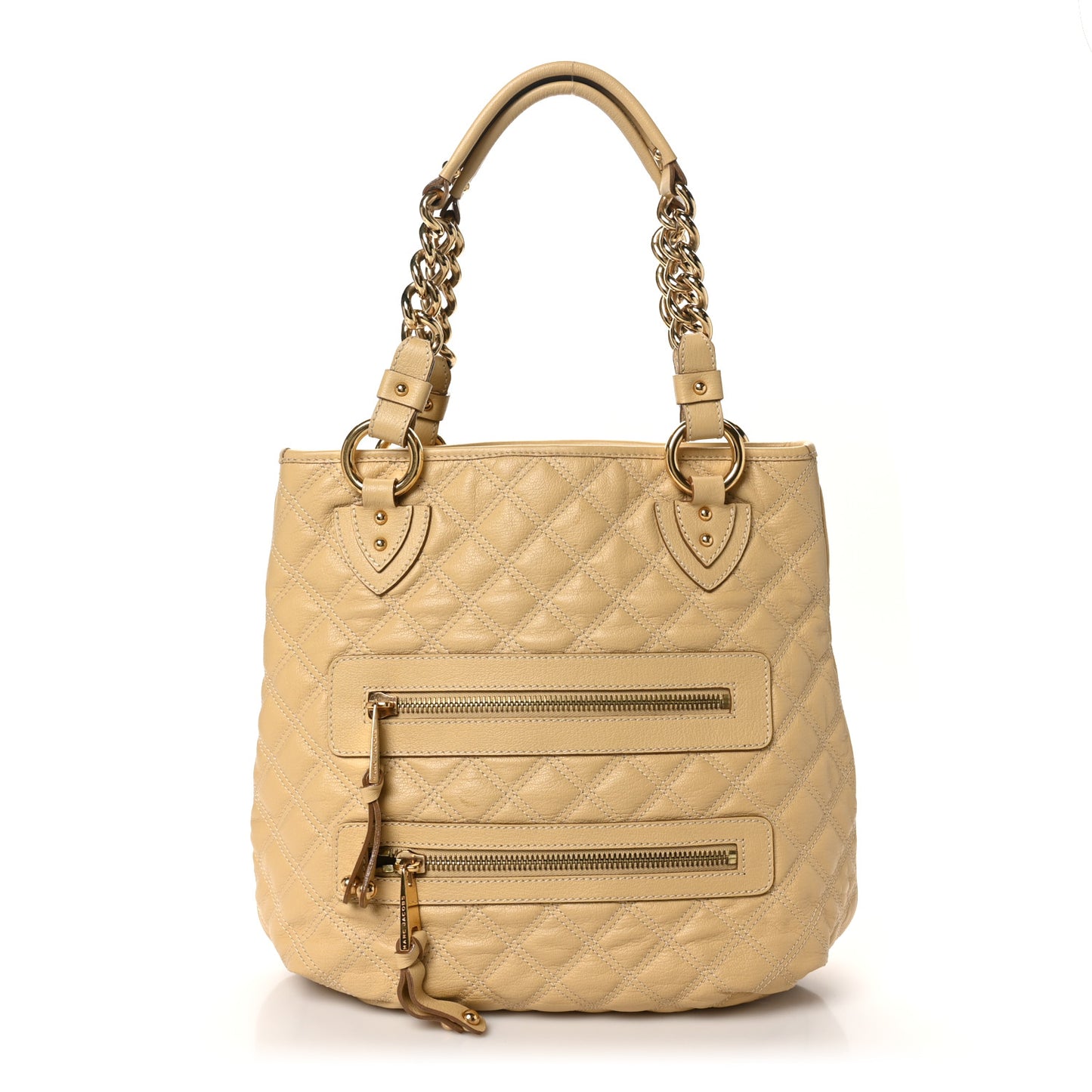 Calfskin Quilted Zipper Tote Beige