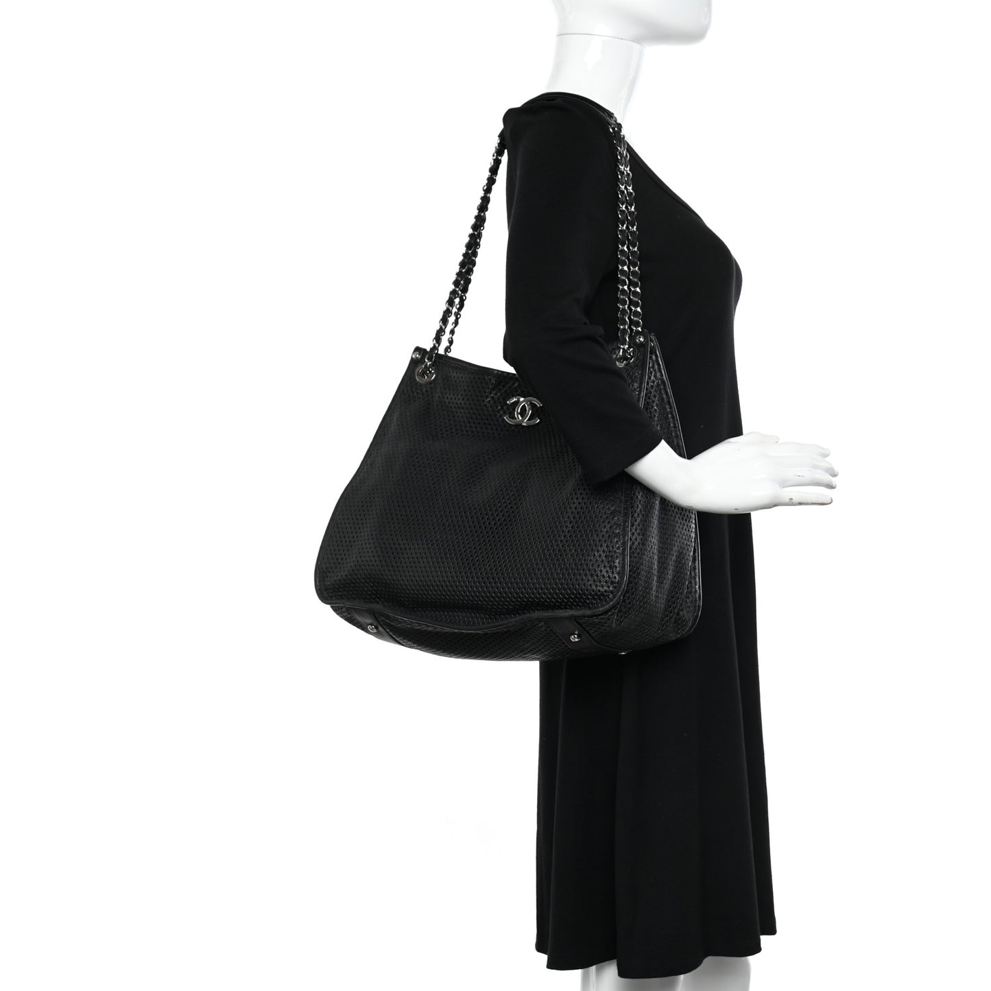 Calfskin Perforated Up In The Air Tote Black