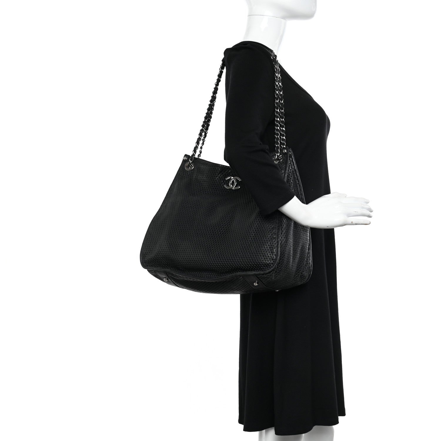 Chanel Calfskin Perforated Up In The Air Tote Black 2 of 10