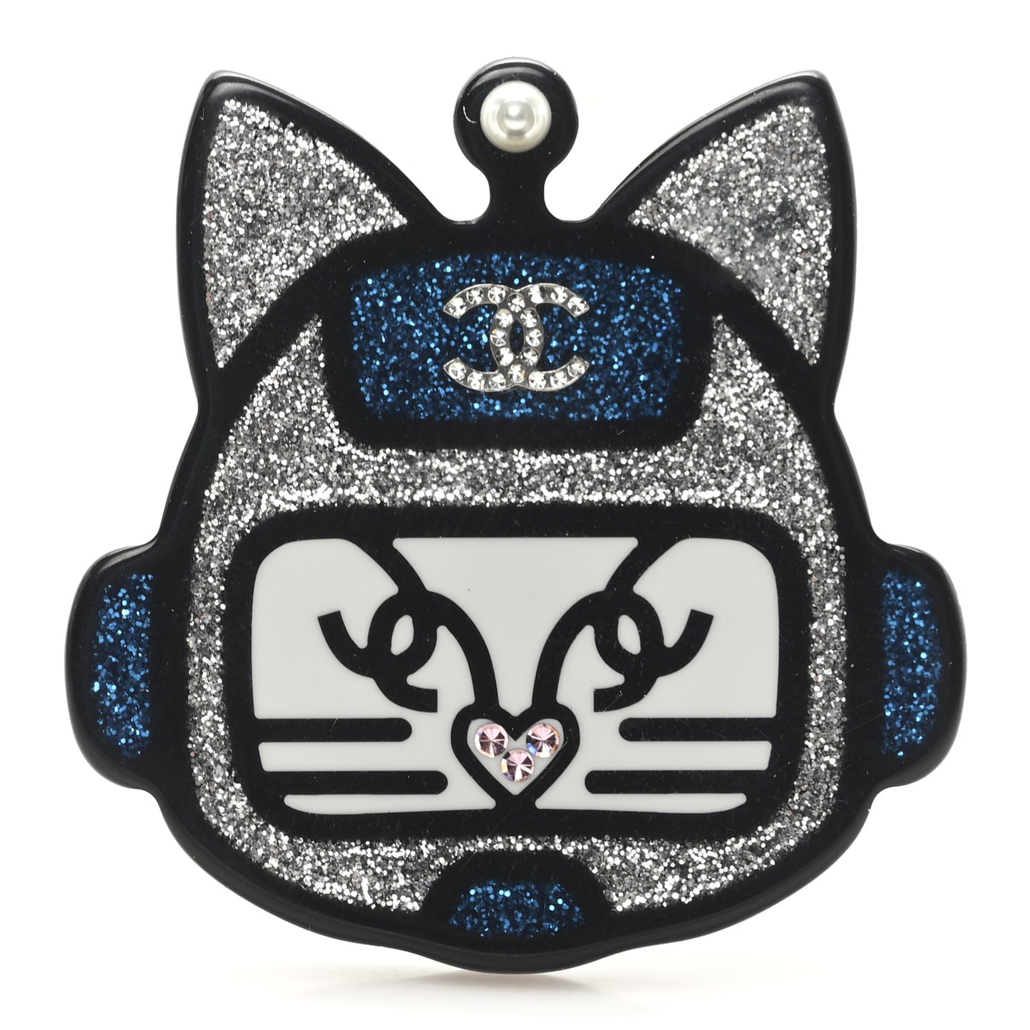 Resin Emoji Robot Cat Brooch Silver Blue
