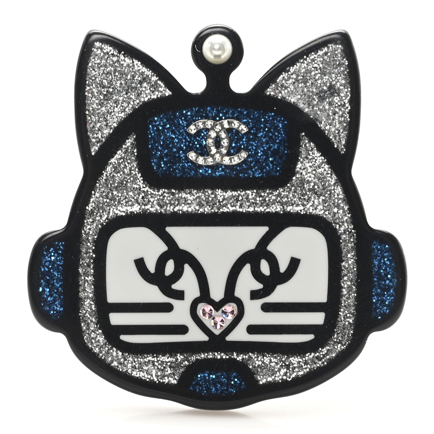 Chanel Resin Emoji Robot Cat Brooch Silver Blue 1 of 3