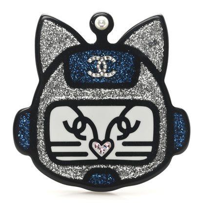 Chanel Resin Emoji Robot Cat Brooch Silver Blue 1 of 3
