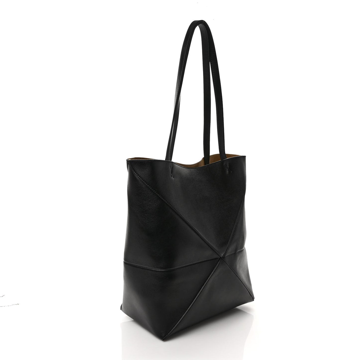 Shiny Calfskin Medium Puzzle Fold Tote Black