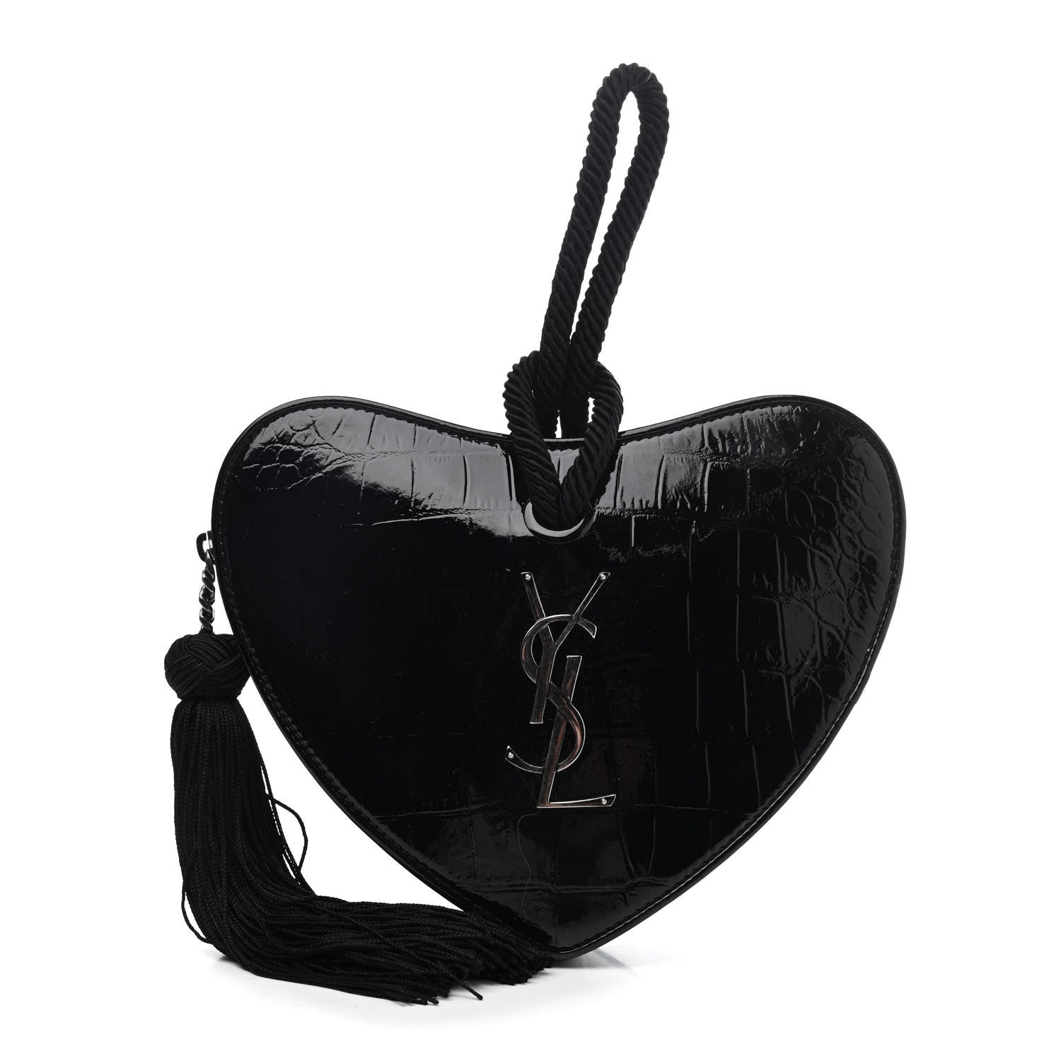 Saint Laurent Patent Crocodile Embossed Sac Coeur Heart Shaped Clutch Black 1 of 4