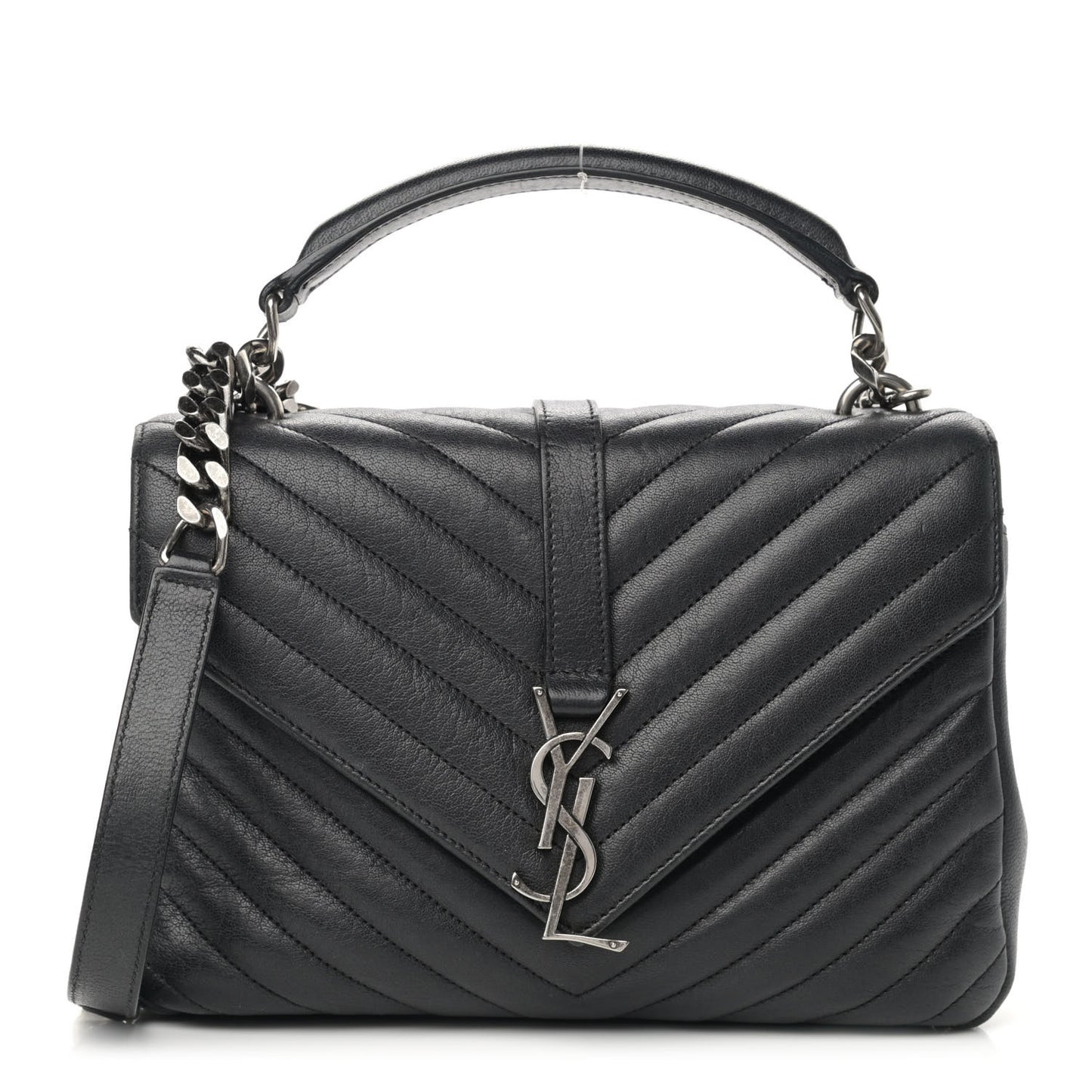 Sheepskin Matelasse Chevron Monogram Medium College Bag Black