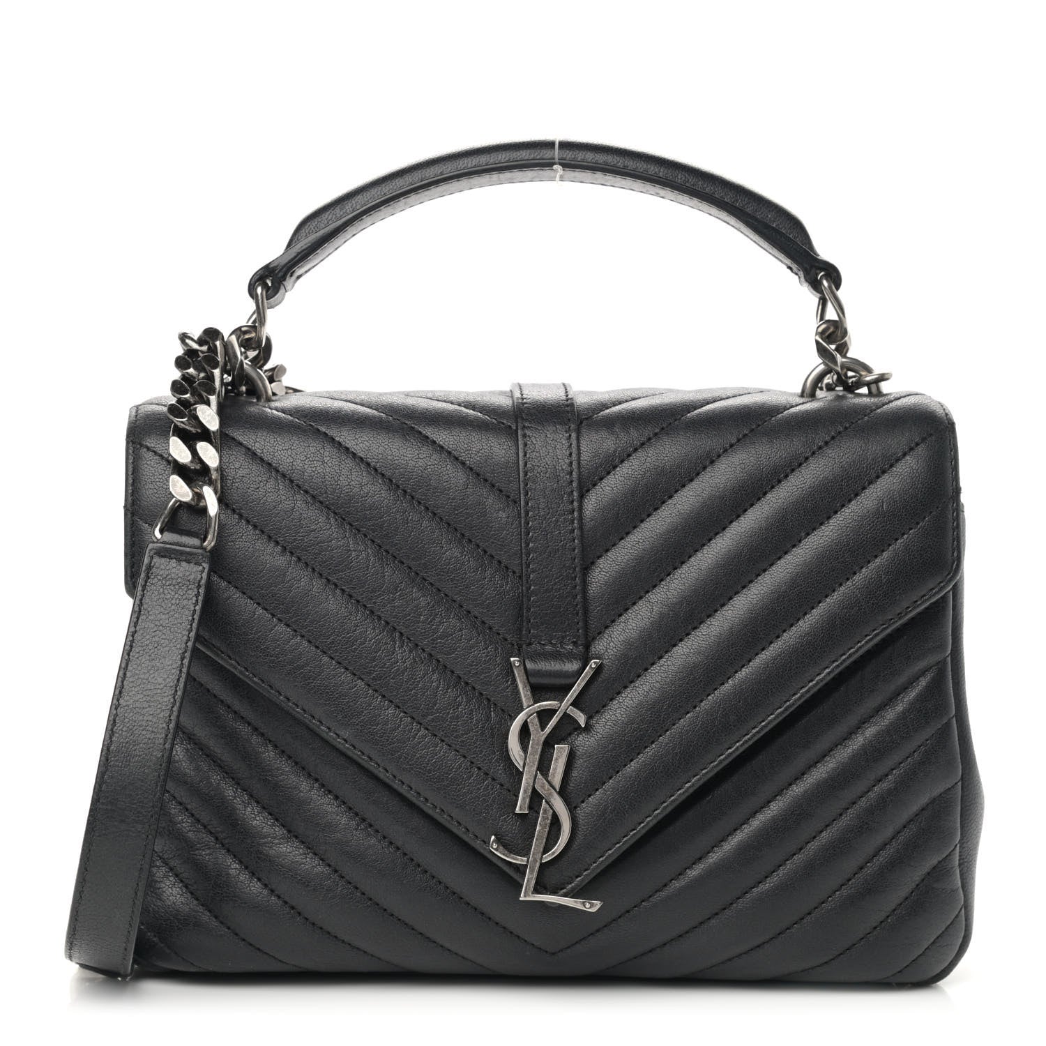 Saint Laurent Sheepskin Matelasse Chevron Monogram Medium College Bag Black 1 of 19