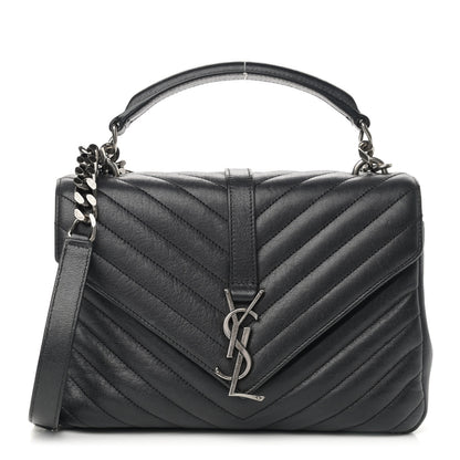 Saint Laurent Sheepskin Matelasse Chevron Monogram Medium College Bag Black 1 of 19