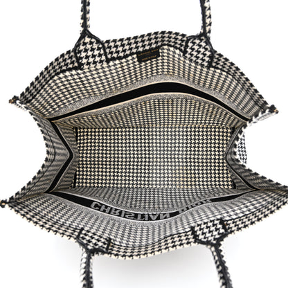 Christian Dior Canvas Houndstooth Embroidered Book Tote Black White 5 of 14