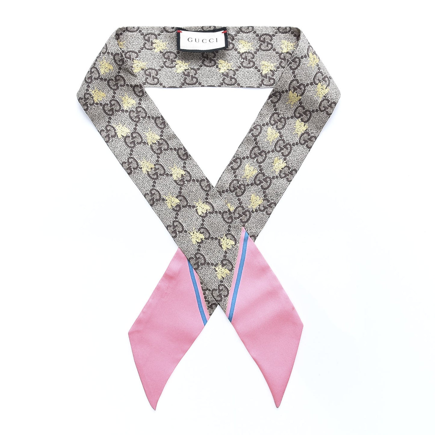 Silk Twill GG Monogram GG Bee Neck Bow Scarf Roseate Sky Blue