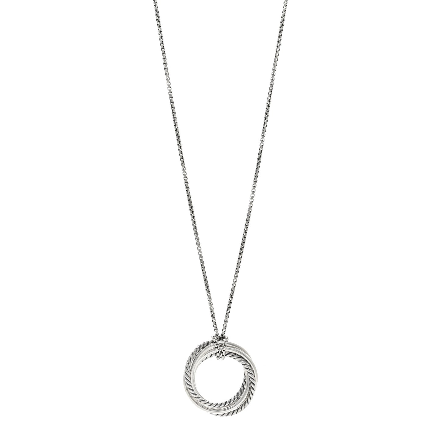 Sterling Silver Pave Diamond 30mm Crossover Circle Necklace