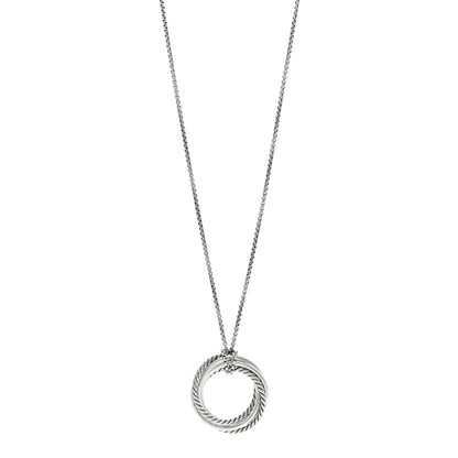 David Yurman Sterling Silver Pave Diamond 30mm Crossover Circle Necklace 1 of 4