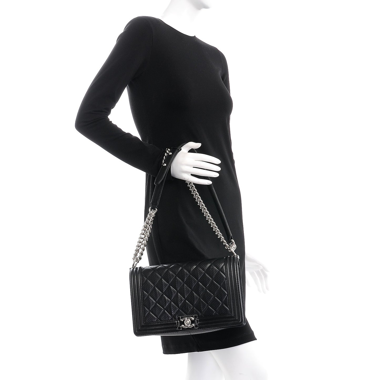 Perforated Lambskin Quilted New Medium Boy Flap Black
