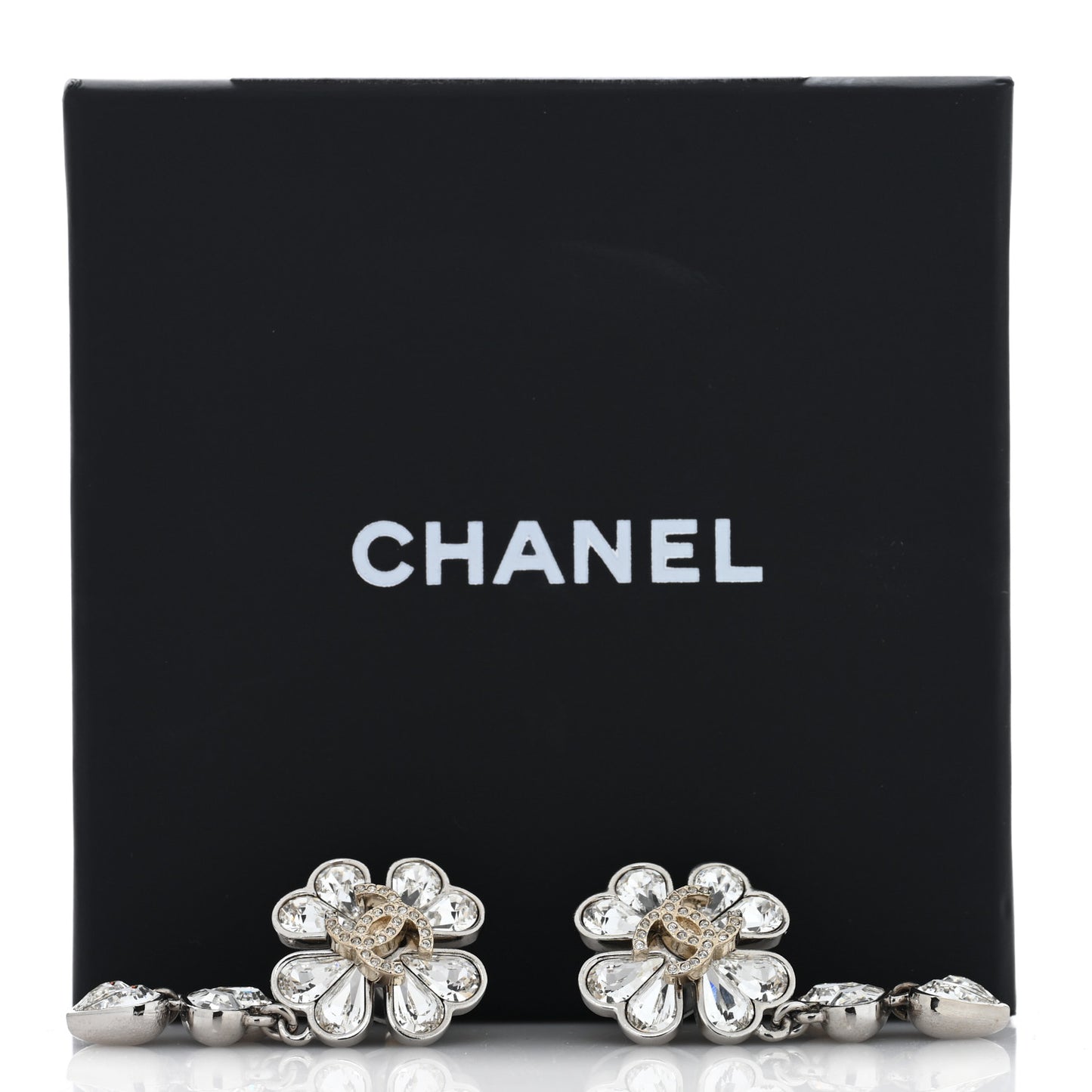 Crystal CC Clover Heart Drop Earrings Silver Gold